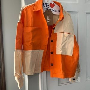 Fun Cropped Shacket - Orange and Cream - Boutique